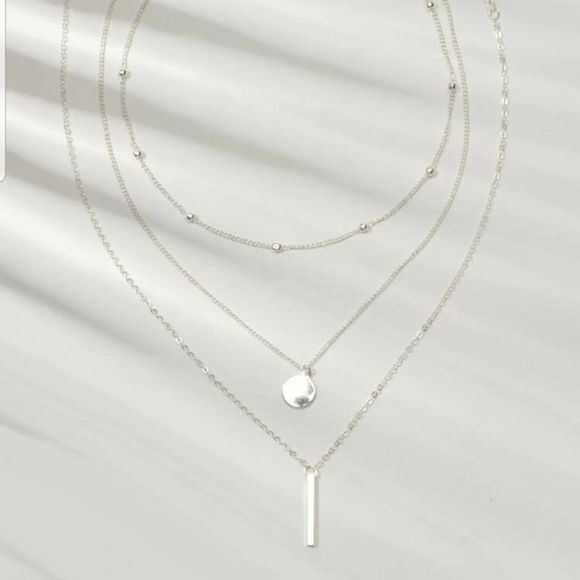 ♡Raven♡ Layered Silver Necklace - Picture 4 of 5